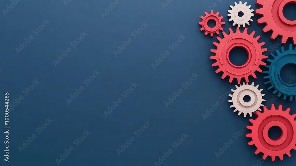 Colorful Gears Interlocking on Blue Background Business Process Teamwork Efficiency Co Colorful Gears Interlocking on Blue Background Business Process Teamwork Efficiency Co