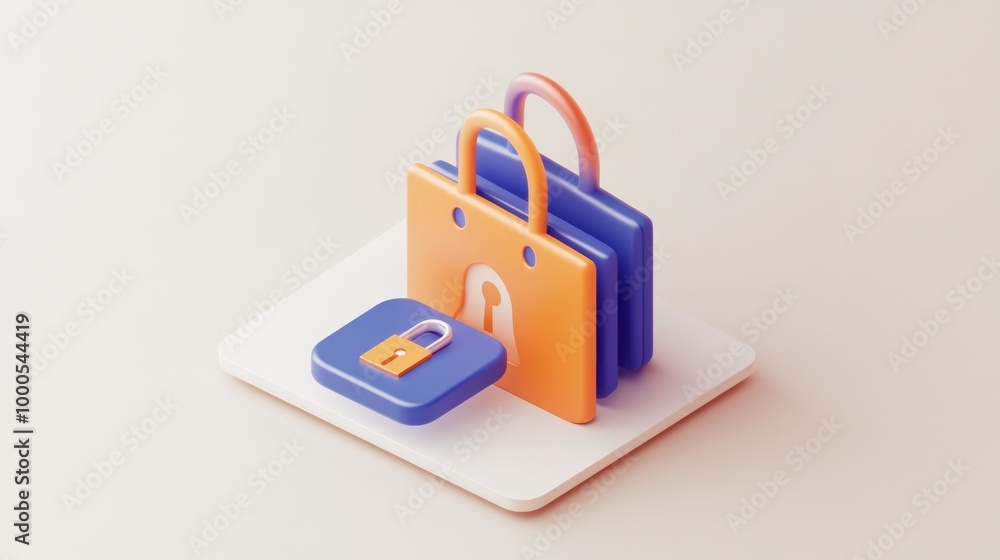 A 3D illustration of shopping bags and a padlock, symbolizing secure online shopping. A 3D illustration of shopping bags and a padlock, symbolizing secure online shopping.