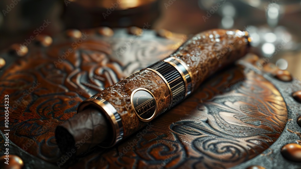 Luxury Cigar Cutter on a Leather Surface Luxury Cigar Cutter on a Leather Surface