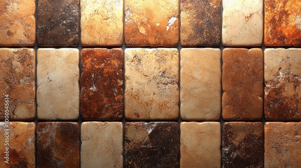 A Seamless Pattern of Textured Tiles in Earthy Tones of Beige, Brown, and Rust A Seamless Pattern of Textured Tiles in Earthy Tones of Beige, Brown, and Rust