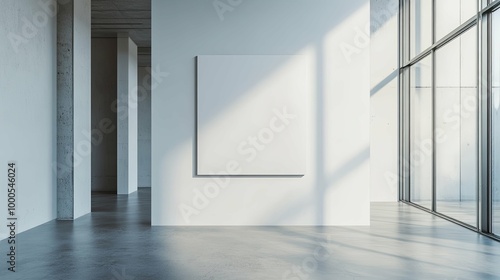 Modern Gallery Interior with Blank Canvas and Window