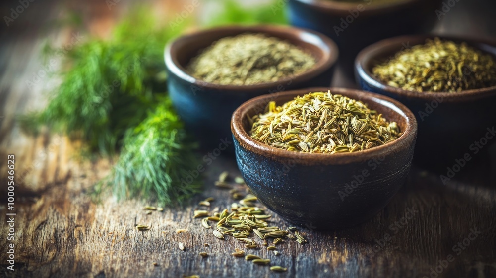 A rustic display of various spices in bowls on a wooden surface, emphasizing culinary use. A rustic display of various spices in bowls on a wooden surface, emphasizing culinary use.