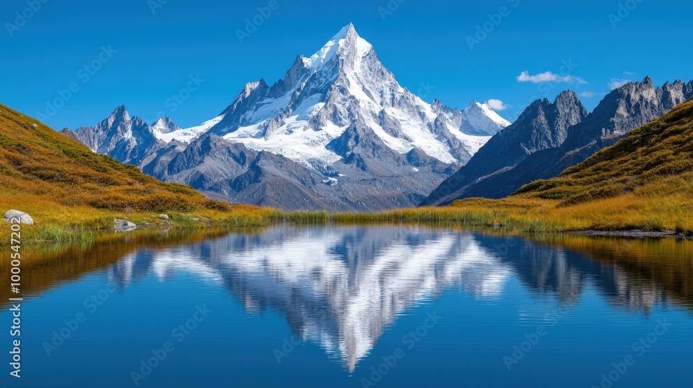 Majestic Mountain Peak Reflected in Tranquil Alpine Lake Majestic Mountain Peak Reflected in Tranquil Alpine Lake