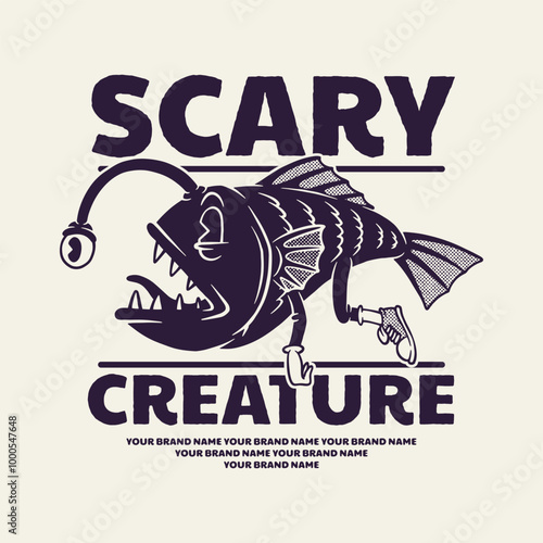 retro cartoon emblem of angler fish