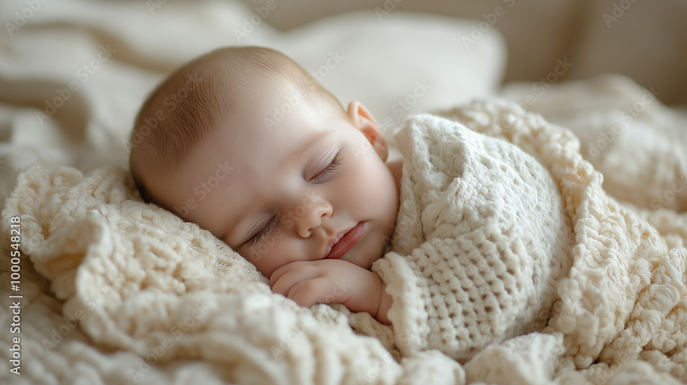 A photostock image of a baby sleeping peacefully with a soft blanket A photostock image of a baby sleeping peacefully with a soft blanket