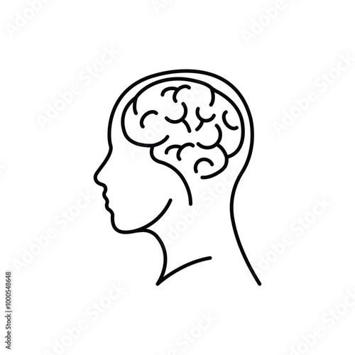 Human brain icon in line style. For your design, logo. Vector illustration. Editable Stroke.