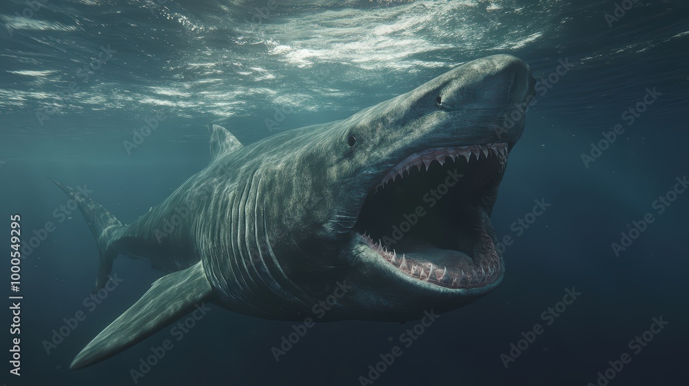 Fototapeta premium Colossal Basking Shark Gliding Through the Ocean