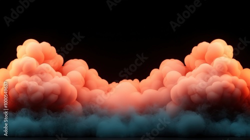 Abstract Orange Smoke Clouds on Black Background  3D Render  Digital Art   Minimalism  Cin photo