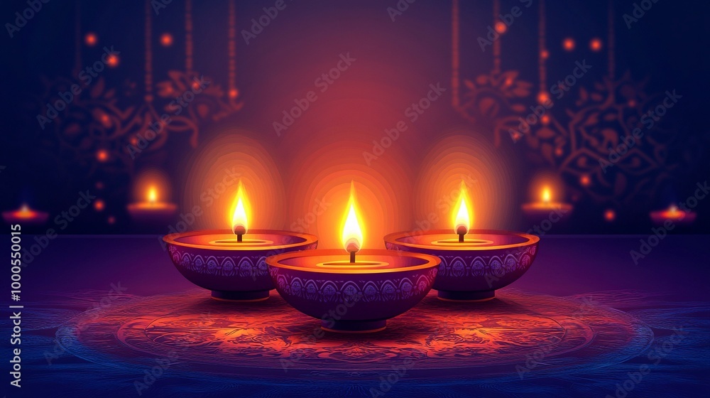 Happy diwali celebration background. Festival of lights banner with illuminated oil lamps decoration. Holiday greeting card. Vector illustration .generative ai Happy diwali celebration background. Festival of lights banner with illuminated oil lamps decoration. Holiday greeting card. Vector illustration .generative ai