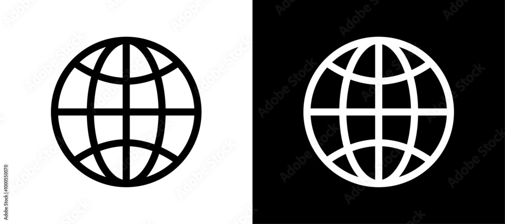 Simple black and white globe design featuring a minimalist world map representation Simple black and white globe design featuring a minimalist world map representation