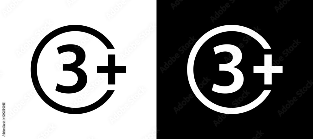 Graphic representation of the 3+ age restriction symbol on contrasting backgrounds Graphic representation of the 3+ age restriction symbol on contrasting backgrounds