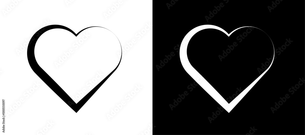 Dual heart design in contrasting black and white backgrounds representing love and unity Dual heart design in contrasting black and white backgrounds representing love and unity