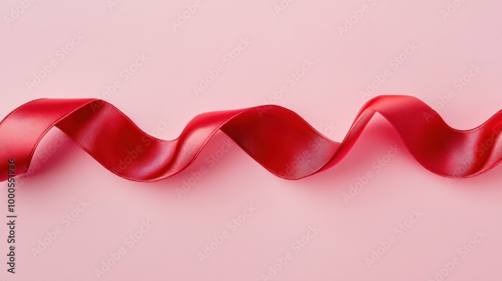 A smooth, wavy red ribbon on a soft pink background, ideal for decoration or gifting. A smooth, wavy red ribbon on a soft pink background, ideal for decoration or gifting.
