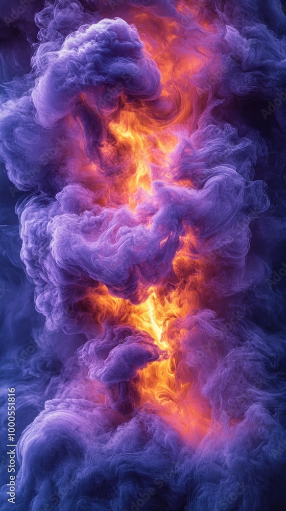 Fototapeta premium A vibrant depiction of swirling purple and orange smoke, creating a dramatic visual effect.