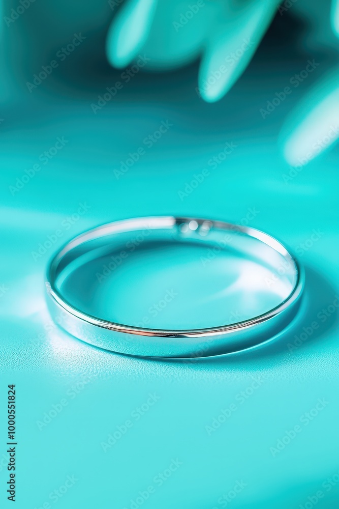 Elegant Silver Ring on Teal Background Elegant Silver Ring on Teal Background