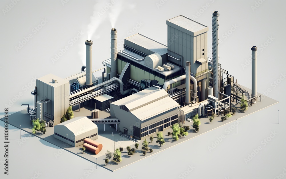 Aerial view of a modern industrial factory with smokestacks and equipment, illustrating advanced manufacturing processes. Aerial view of a modern industrial factory with smokestacks and equipment, illustrating advanced manufacturing processes.