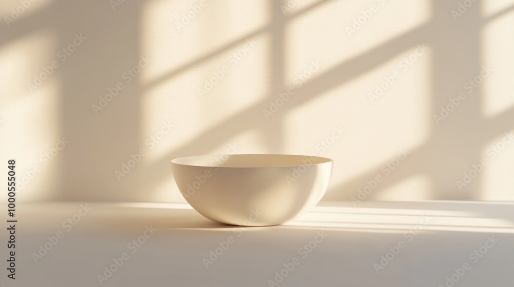 A minimalist white bowl sits on a table, illuminated by soft shadows from nearby light. A minimalist white bowl sits on a table, illuminated by soft shadows from nearby light.
