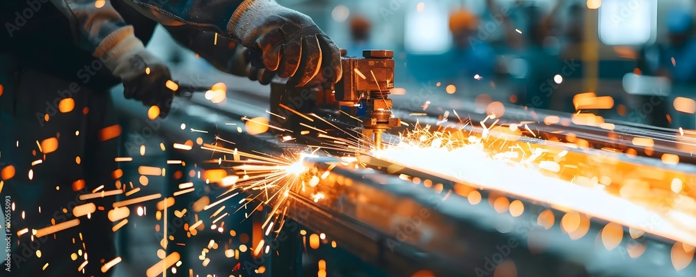 A close-up of a craftsman using a metal grinder, sparks flying in a workshop, showcasing dedication and precision in metalwork. A close-up of a craftsman using a metal grinder, sparks flying in a workshop, showcasing dedication and precision in metalwork.