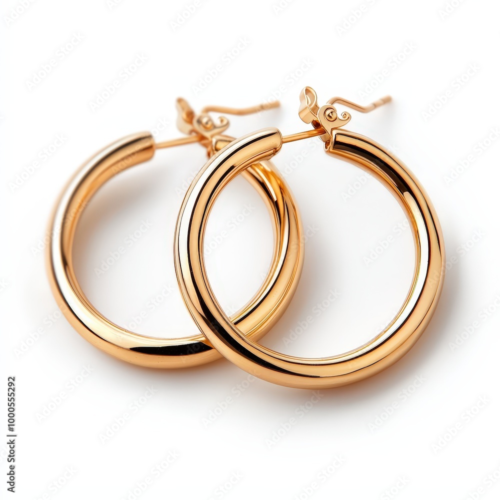 Elegant Gold Hoop Earrings on White Background Elegant Gold Hoop Earrings on White Background