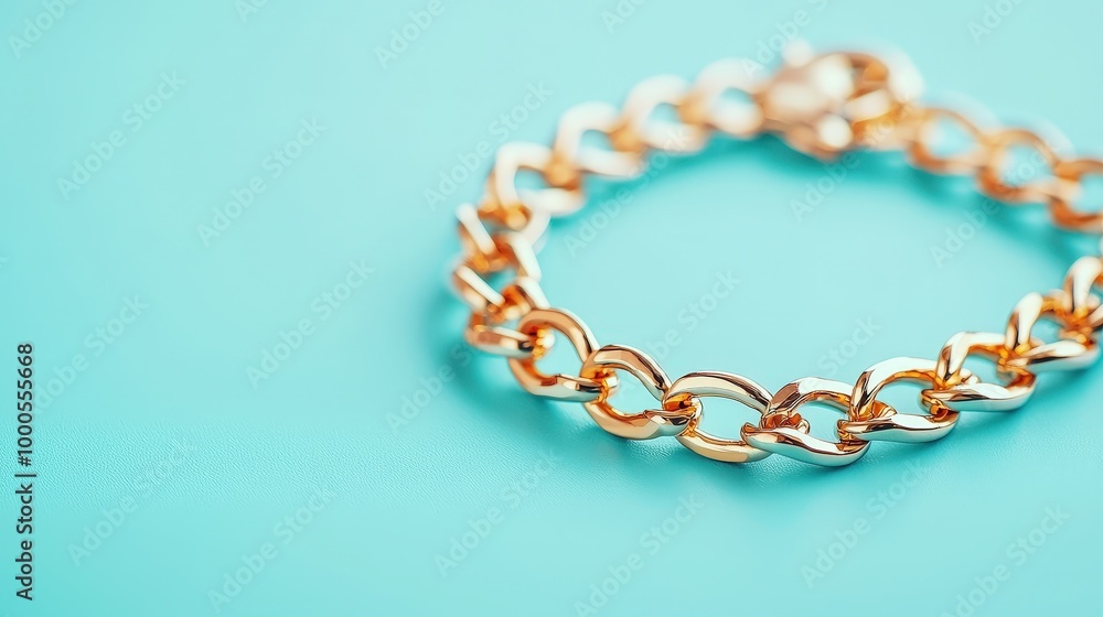 Elegant Gold Chain Bracelet on Vibrant Background Elegant Gold Chain Bracelet on Vibrant Background