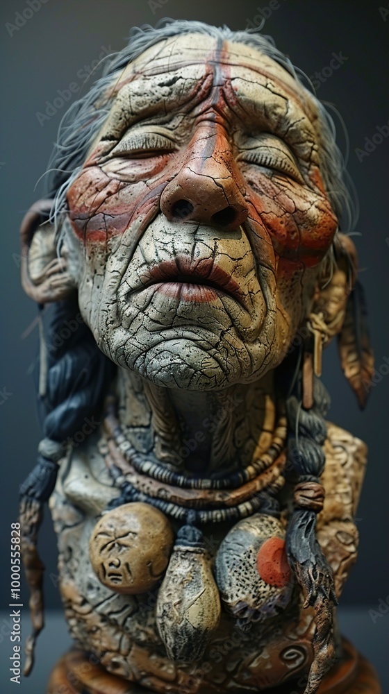 Detailed Sculpture of a Native American Elder Detailed Sculpture of a Native American Elder