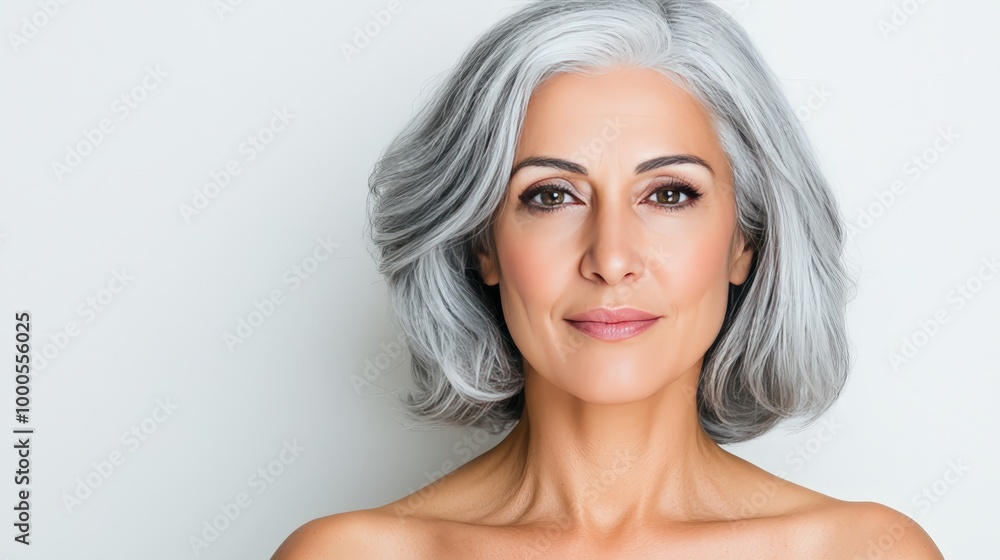 Portrait of a Mature Woman with Silver Hair and Sparkling Eyes Portrait of a Mature Woman with Silver Hair and Sparkling Eyes