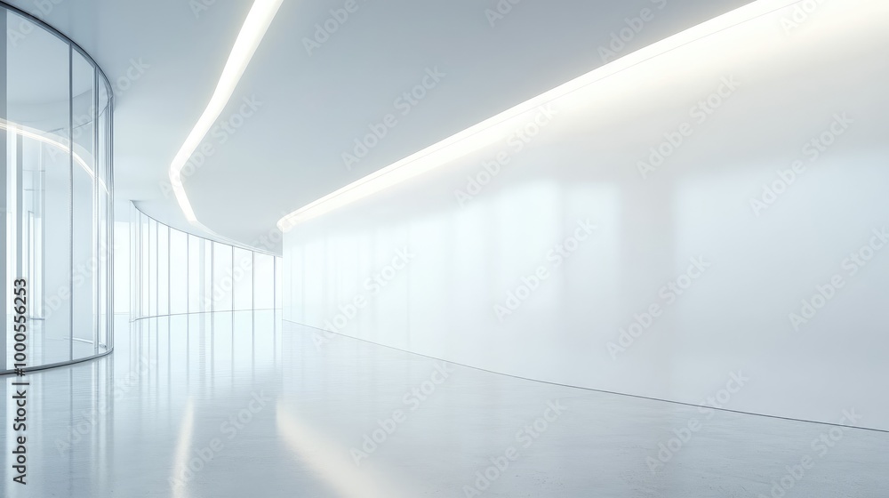 Obraz premium Empty white wall in a modern office space with soft lighting, providing a sleek and professional feel