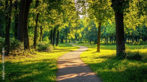 A serene pathway through a lush green forest, inviting exploration and tranquility.