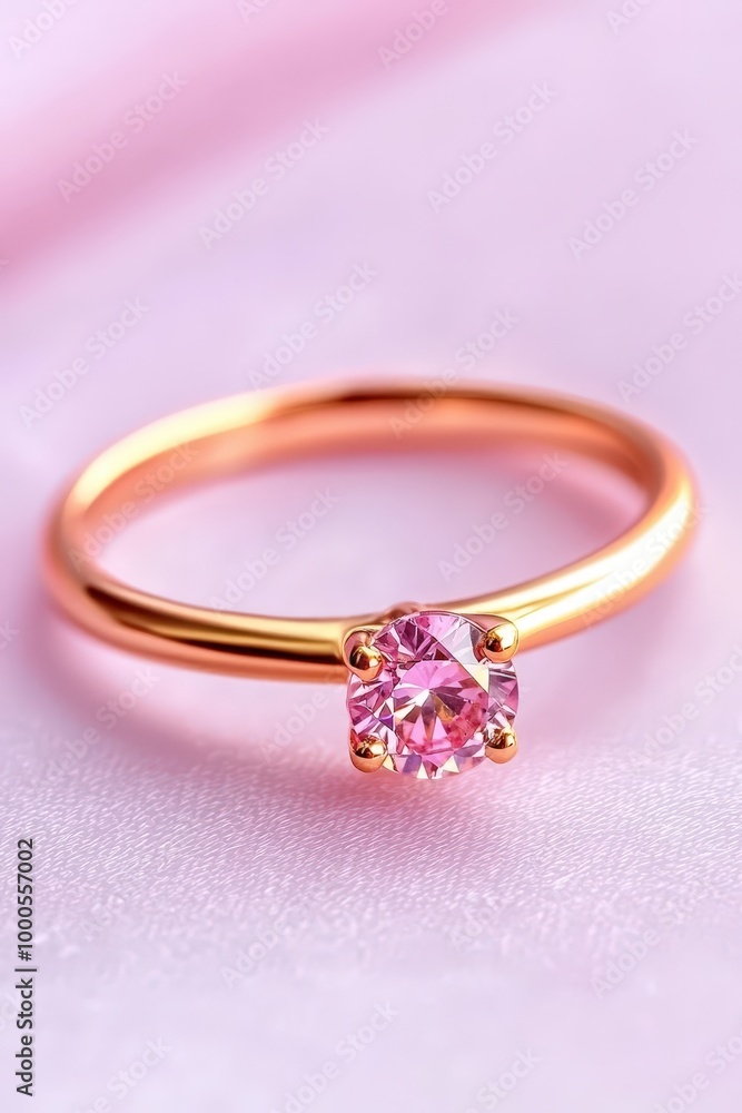 Elegant Gold Ring with Pink Stone on Soft Background Elegant Gold Ring with Pink Stone on Soft Background