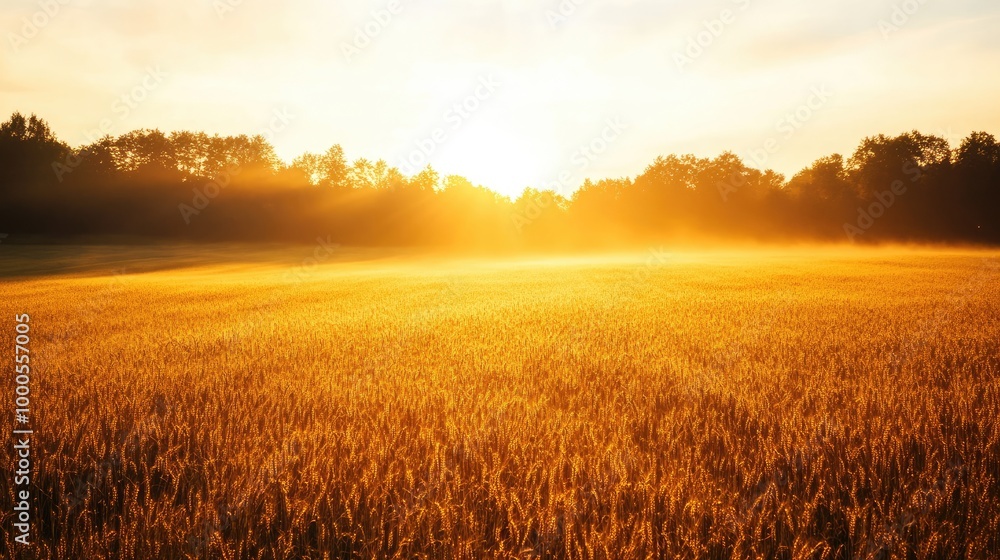 Golden sky over a countryside field at dawn, with golden light casting long shadows and a peaceful morning feel Golden sky over a countryside field at dawn, with golden light casting long shadows and a peaceful morning feel