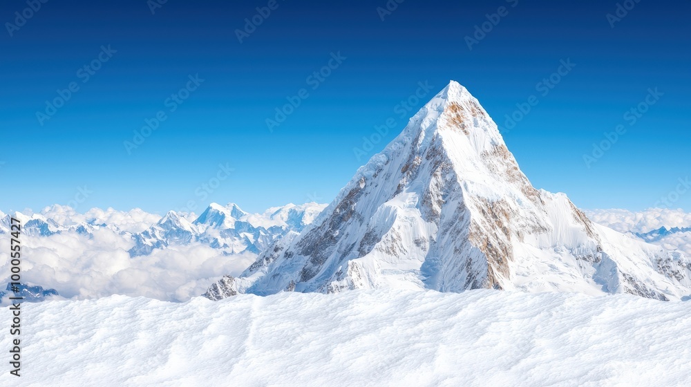 Majestic Snowy Mountain Peak Under Clear Blue Sky Adventure Exploration Majestic Snowy Mountain Peak Under Clear Blue Sky Adventure Exploration
