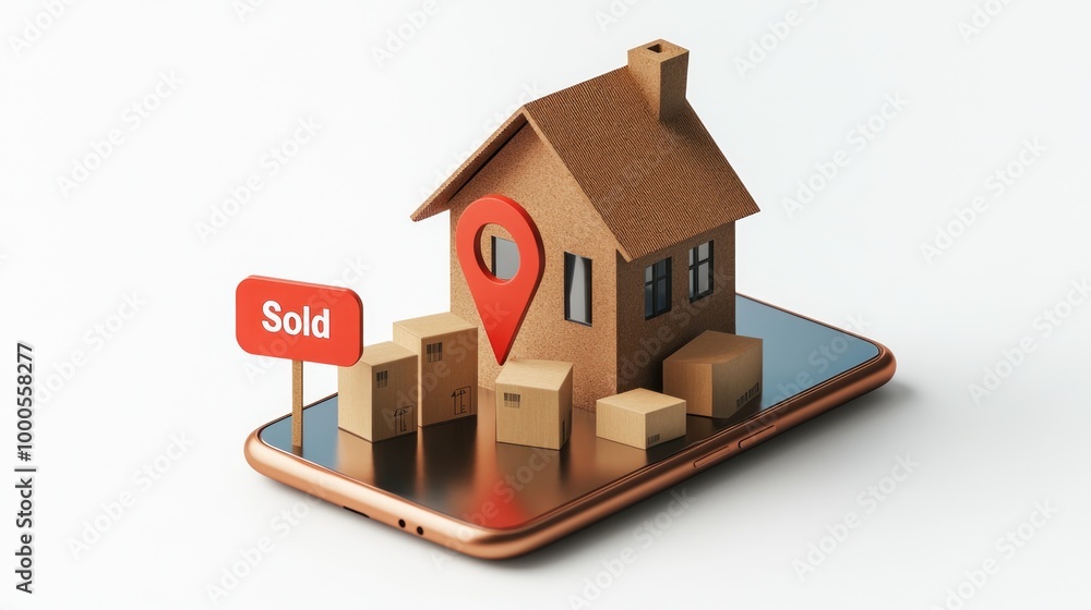 A digital house model with boxes and a A digital house model with boxes and a