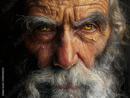 Intense Portrait of an Old Man with White Beard