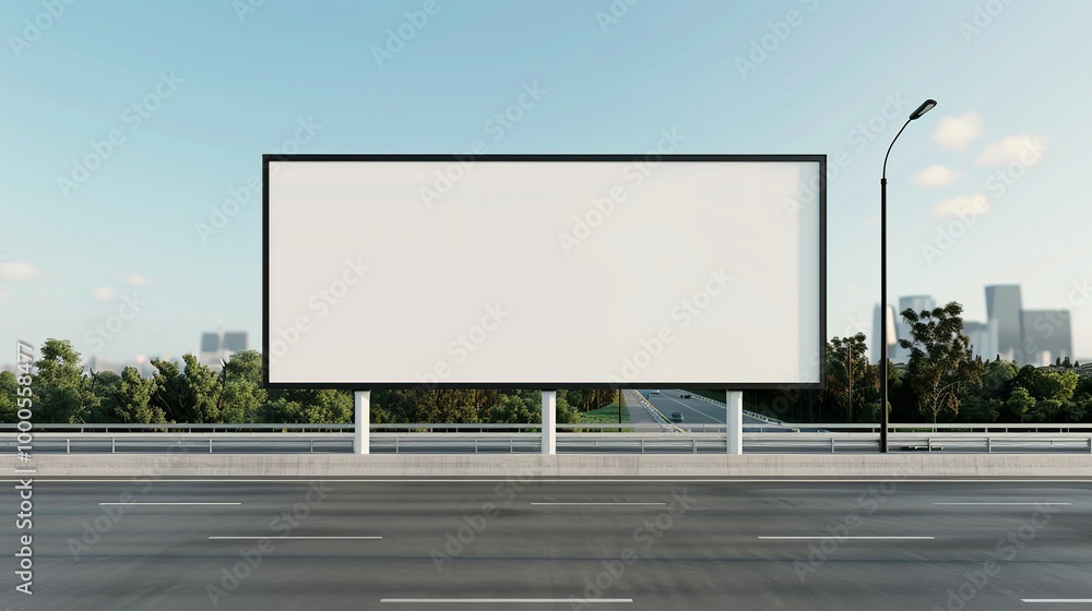 Daytime Expressway Billboard Mockup: Realistic billboard along a busy expressway, featuring a large advertisement. Ideal for daytime visibility in high-traffic urban settings. High resolution Daytime Expressway Billboard Mockup: Realistic billboard along a busy expressway, featuring a large advertisement. Ideal for daytime visibility in high-traffic urban settings. High resolution
