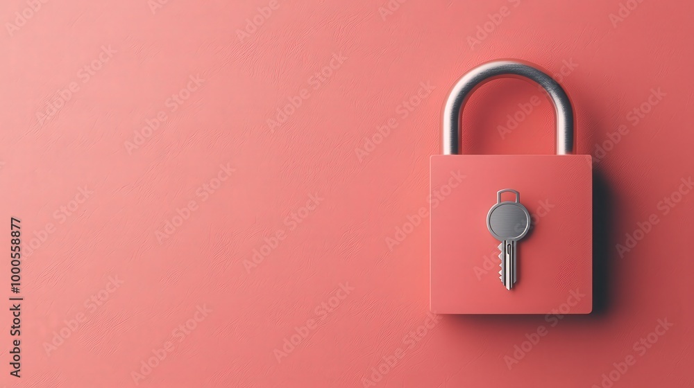 Red Padlock with Key on Pink Background Security Privacy and Access Concept Red Padlock with Key on Pink Background Security Privacy and Access Concept