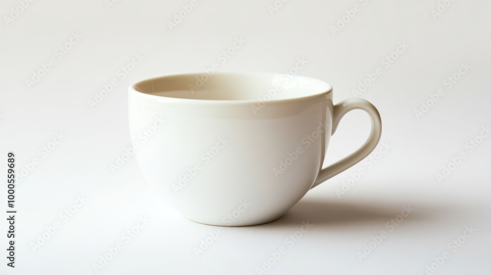 A simple white cup on a light background, ideal for serving beverages. A simple white cup on a light background, ideal for serving beverages.