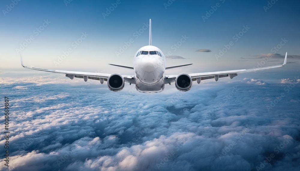 Fototapeta premium Flying Airplane Above Clouds in Sky