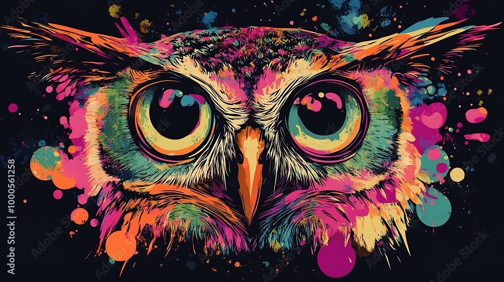 A colorful owl with a vibrant, abstract background. A colorful owl with a vibrant, abstract background.
