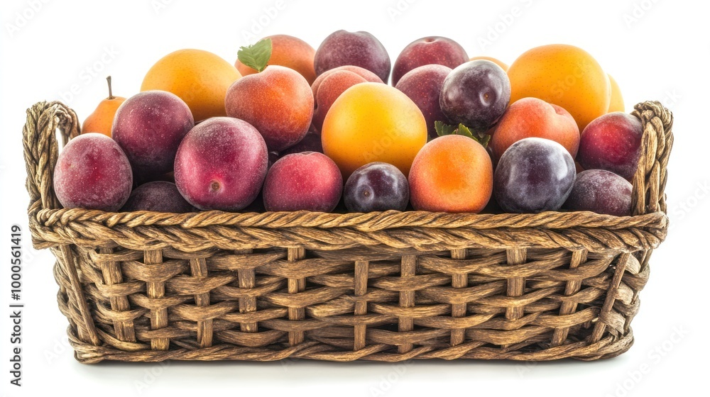 A woven basket filled with various fresh fruits, showcasing vibrant colors and textures. A woven basket filled with various fresh fruits, showcasing vibrant colors and textures.