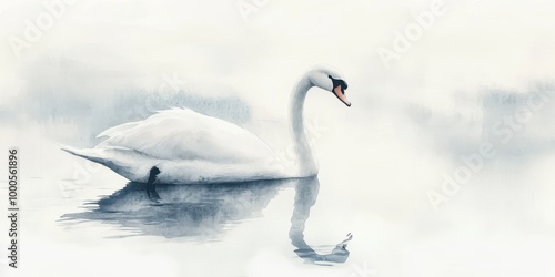 White swan swimming in tranquil water.