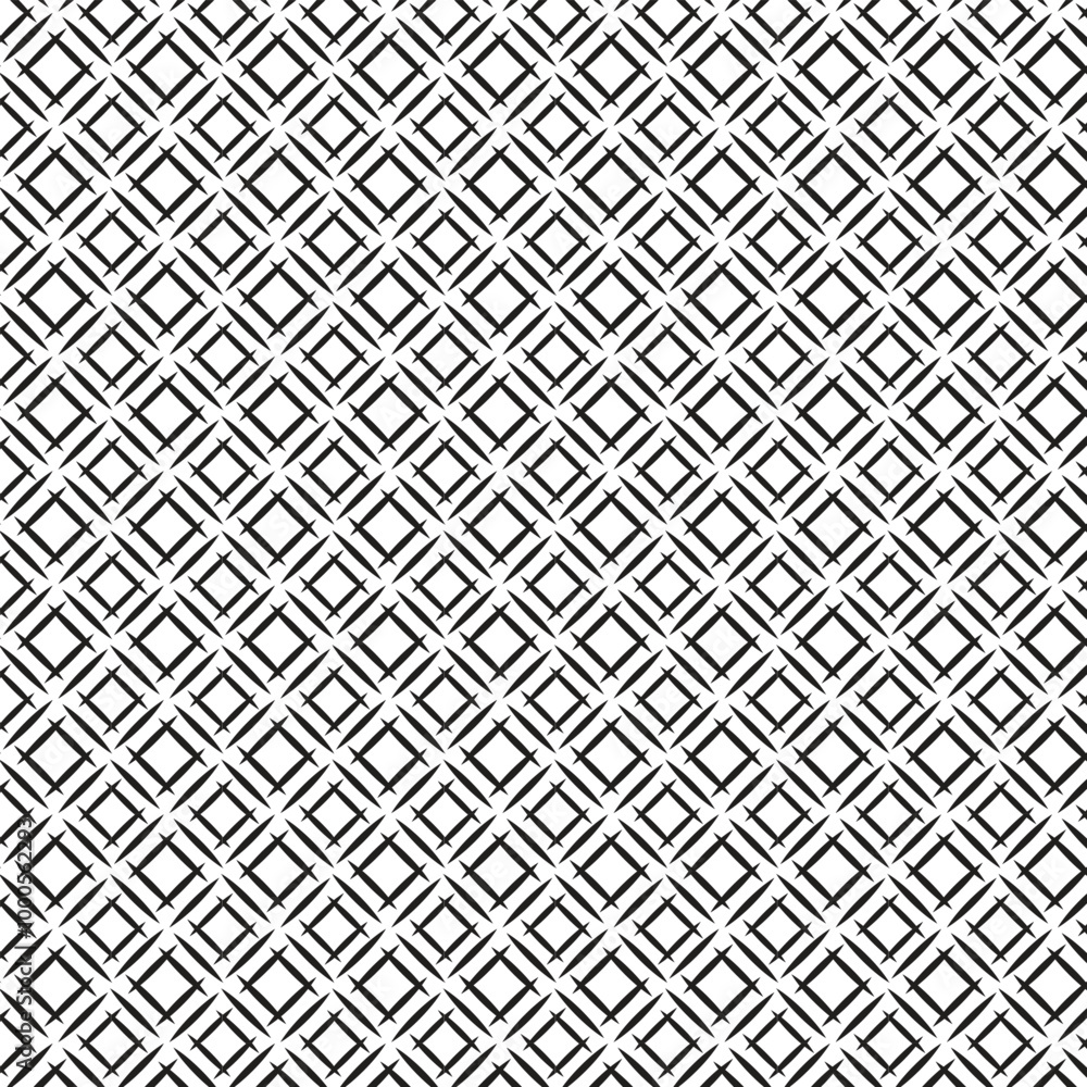 Black and white vector seamless pattern with small diamonds , star shapes ,rhombuses .Abstract black and white geometric texture .Simple minimal wide repeat background .