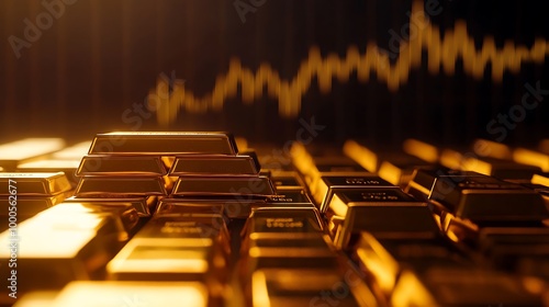 Wallpaper Mural Gold Bars Stacked Against a Chart Background Torontodigital.ca