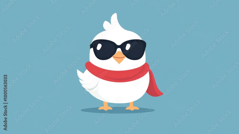 Obraz premium An endearing chick in a red cape and shades brings charm and bravery to life in a delightful cartoon scene.