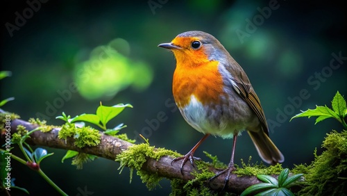 Vibrant Robin Red Bird Perched on a Branch Amidst Lush Green Foliage in Natural Habitat