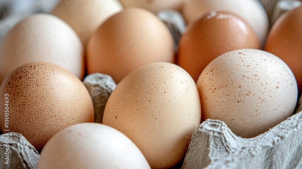 A close-up of various eggs in a carton, showcasing their different shades and textures. A close-up of various eggs in a carton, showcasing their different shades and textures.