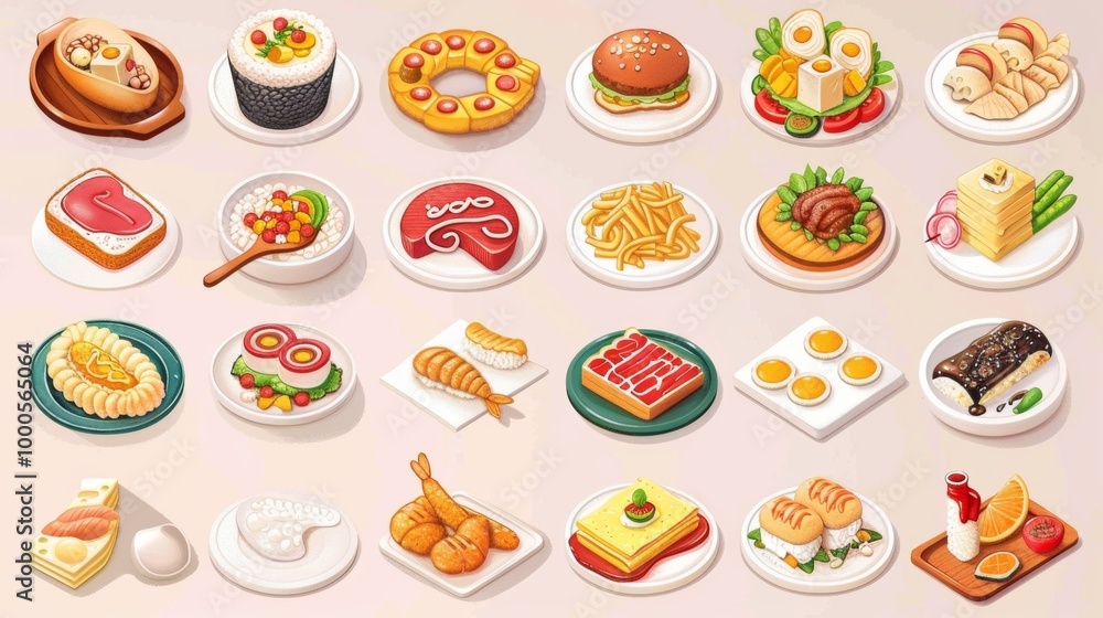 Assortment of Delectable Home Cooked and Restaurant Served Meals Dishes Snacks and Desserts on Plates and Platters Assortment of Delectable Home Cooked and Restaurant Served Meals Dishes Snacks and Desserts on Plates and Platters