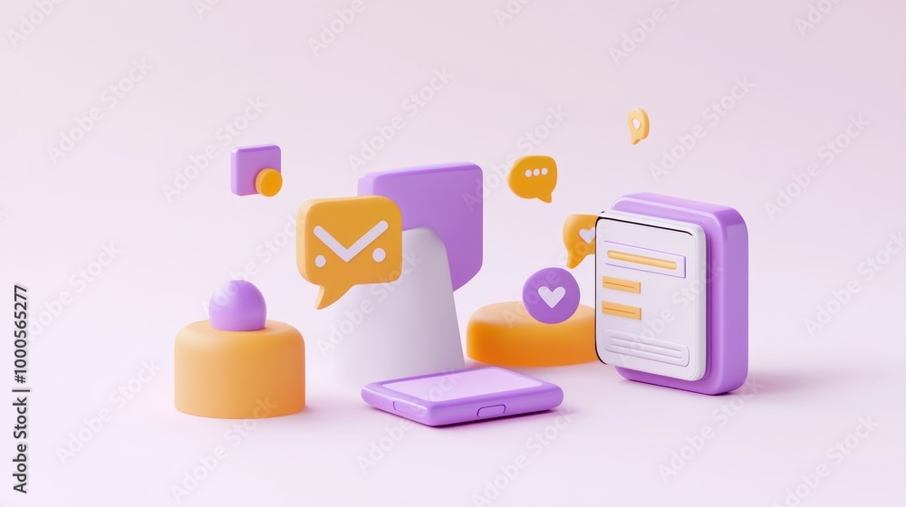 A colorful 3D illustration of communication icons and devices, symbolizing digital interaction. A colorful 3D illustration of communication icons and devices, symbolizing digital interaction.