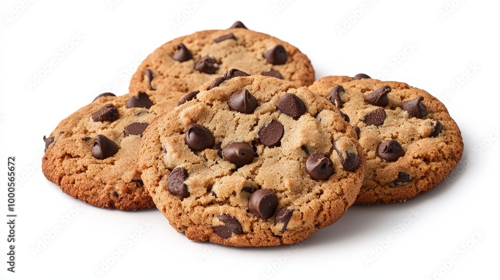 Delicious Chocolate Chip Cookies Isolated on White Background Delicious Chocolate Chip Cookies Isolated on White Background