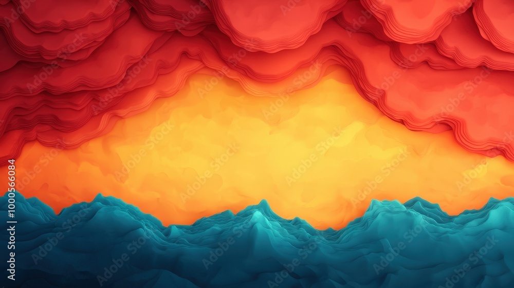 Abstract Landscape with Red Orange and Blue Waves Abstract Landscape with Red Orange and Blue Waves