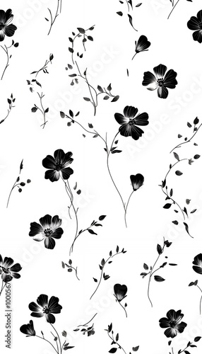 A seamless pattern, Elegant Black and White Floral Pattern With Delicate Flower Designs.